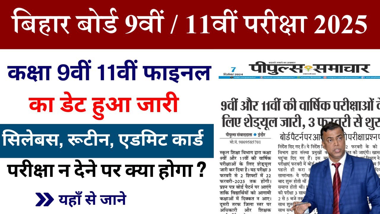 कक्षा 9वीं और 11वीं वार्षिक परीक्षा 2025 – नया रूटीन, सिलेबस और प्रश्नपत्र जारी!